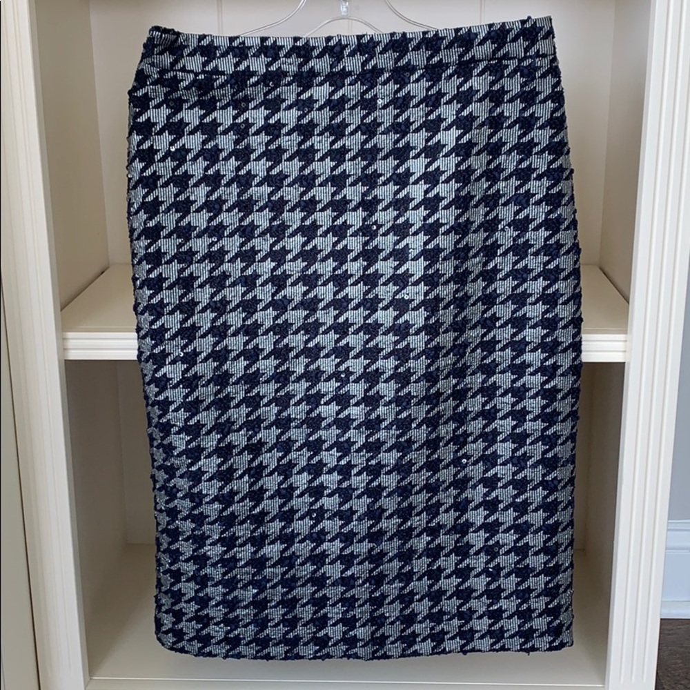 Ann Taylor Houndstooth Navy, Silver & Sequin Skirt - Picture 3 of 4